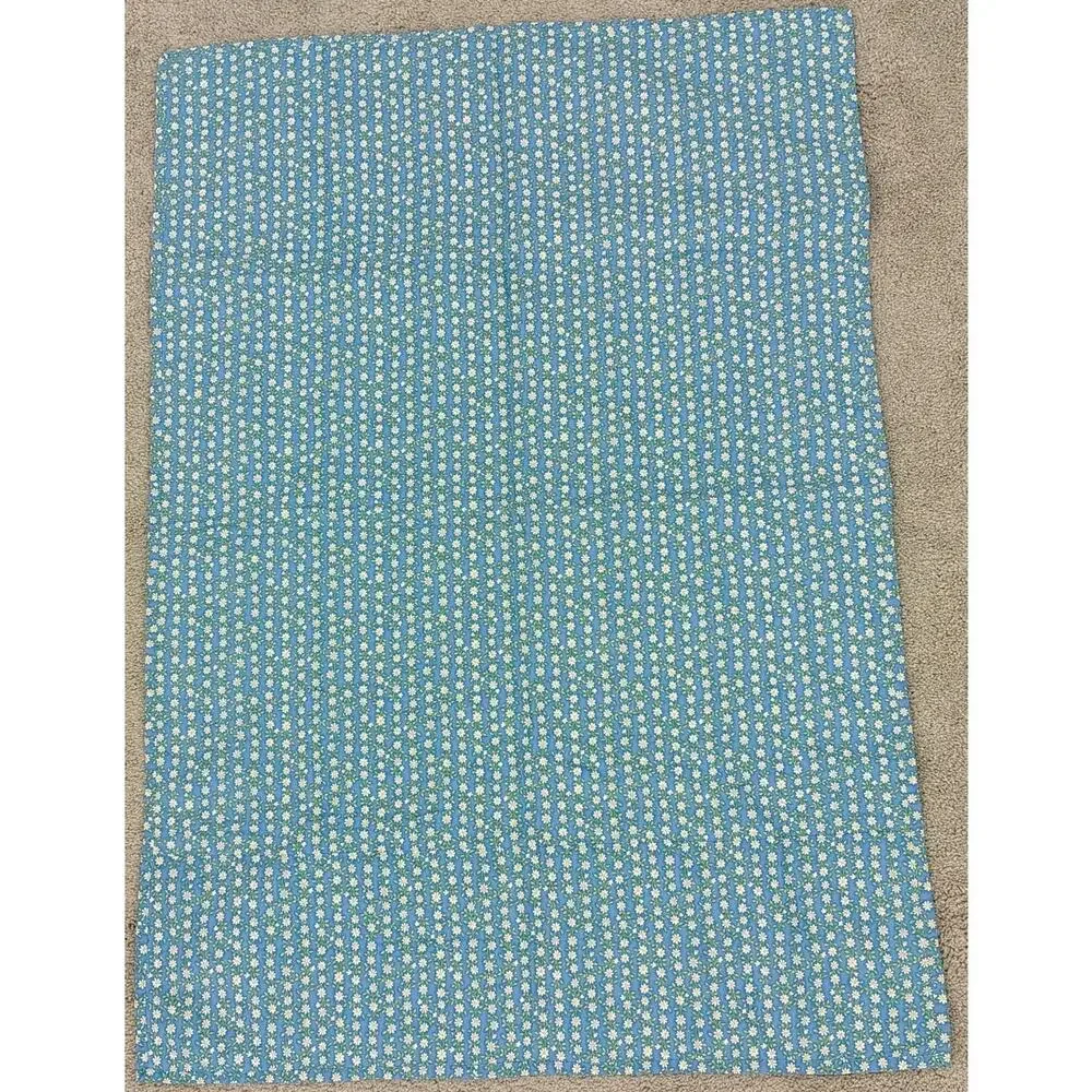 Vintage Yellow Blue Reversible Quilt Baby Blanket 46x32 Animal Picnic Rainbow